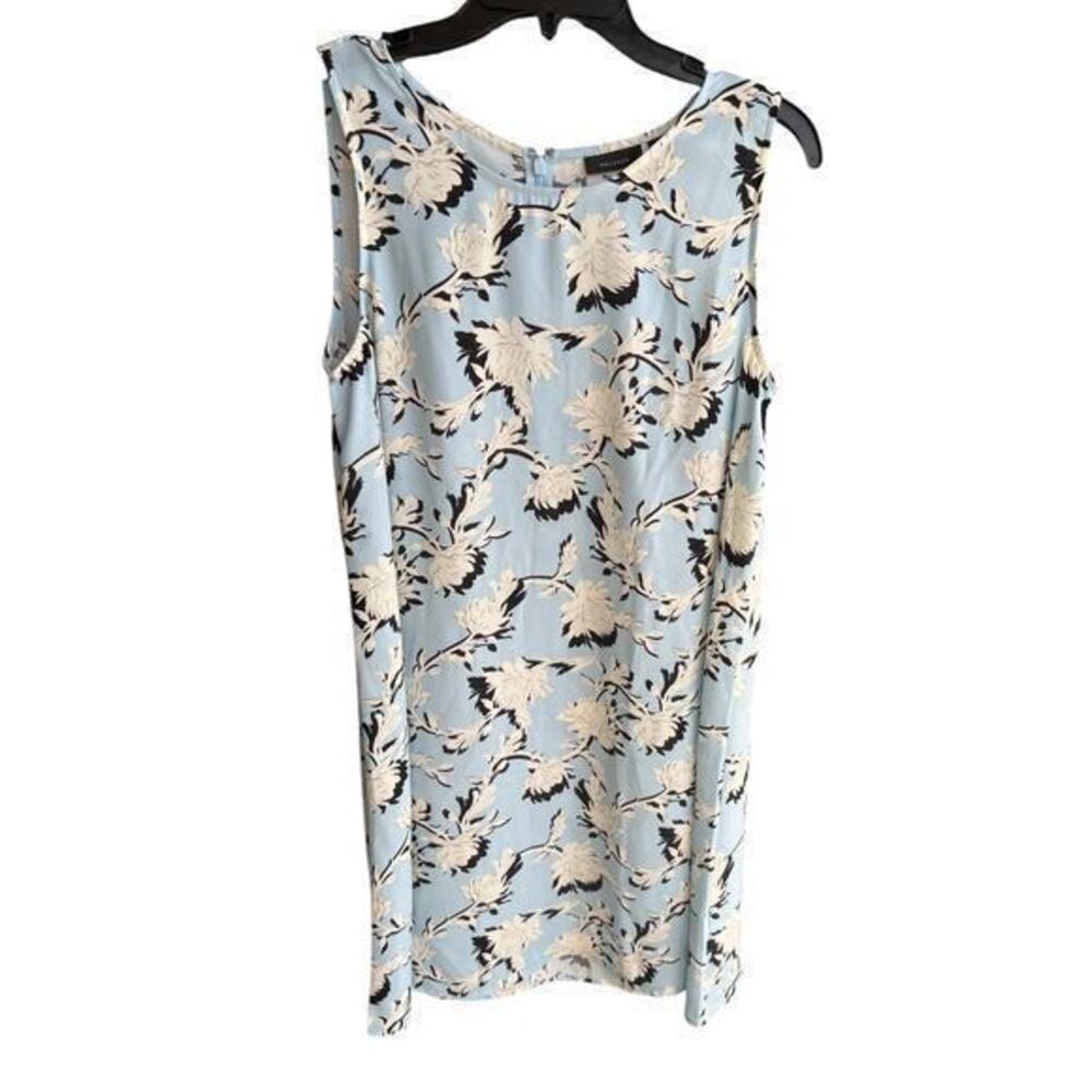 HALOGEN pastel blue black floral sleeveless sheath boho Beachy whimsy dress sz S